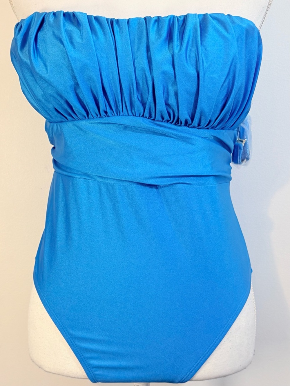 Time and Tru Ruched Bandeau One Piece Swimsuit Blue Size Large 12-14 NWT